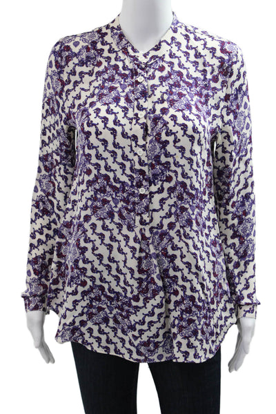 Rebecca Minkoff Womens Silk Paisley Mockneck Longsleeve Buttonup Blouse Size XS