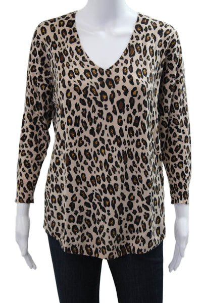 Joie Women Tunic V-Neck Animal Print Long Sleeve Beige Size XS