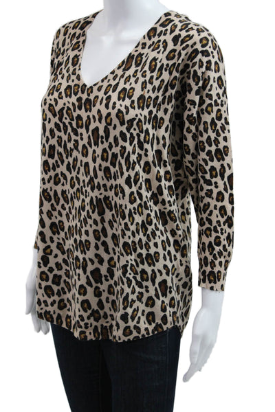 Joie Women Tunic V-Neck Animal Print Long Sleeve Beige Size XS