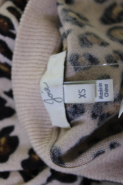 Joie Women Tunic V-Neck Animal Print Long Sleeve Beige Size XS
