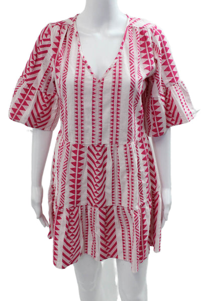 Velvet Women Shift Sundress Pink V-Neck Cotton Blend Aztec Short Size XS