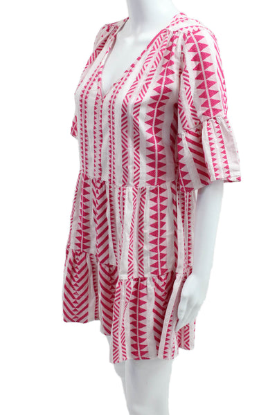Velvet Women Shift Sundress Pink V-Neck Cotton Blend Aztec Short Size XS