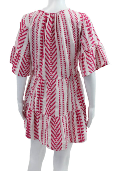 Velvet Women Shift Sundress Pink V-Neck Cotton Blend Aztec Short Size XS