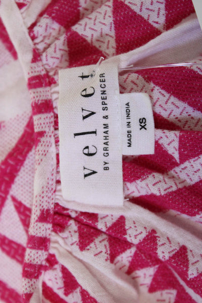 Velvet Women Shift Sundress Pink V-Neck Cotton Blend Aztec Short Size XS