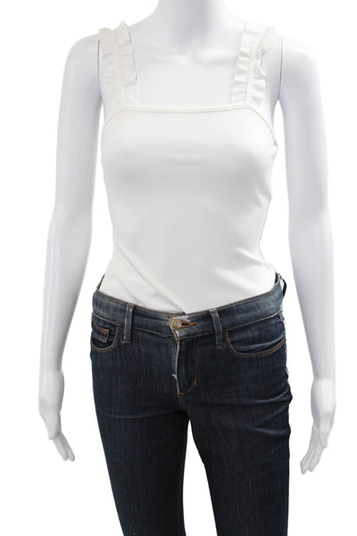 Le Lis Womens Camisole Square Neck Button White Sleeveless Size S