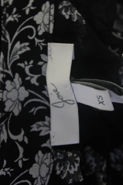 Joie Womens Tunic Blouse Black Silk V Neck Floral Long Sleeve Size XS