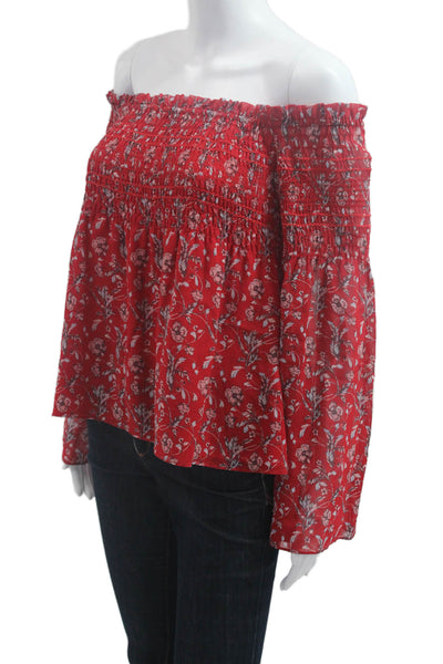 Intermix Women Red Silk Floral Bohemian Blouse 3/4 Sleeve Size M