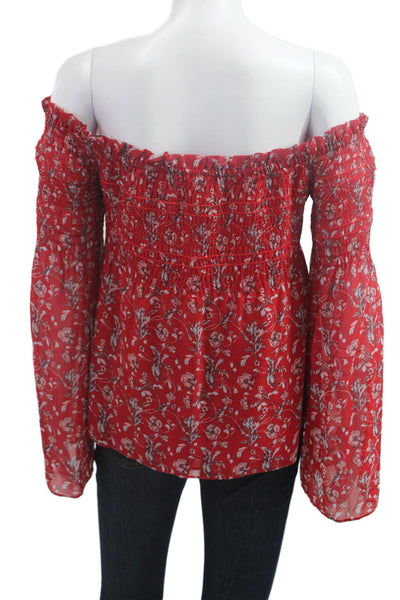 Intermix Women Red Silk Floral Bohemian Blouse 3/4 Sleeve Size M