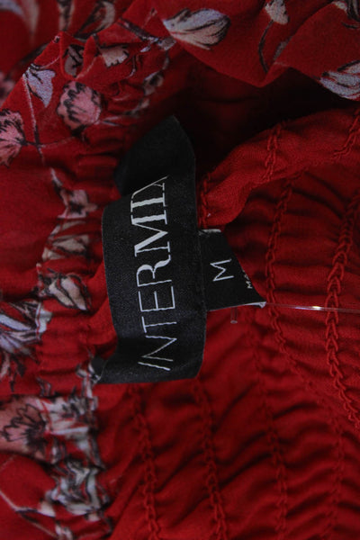 Intermix Women Red Silk Floral Bohemian Blouse 3/4 Sleeve Size M