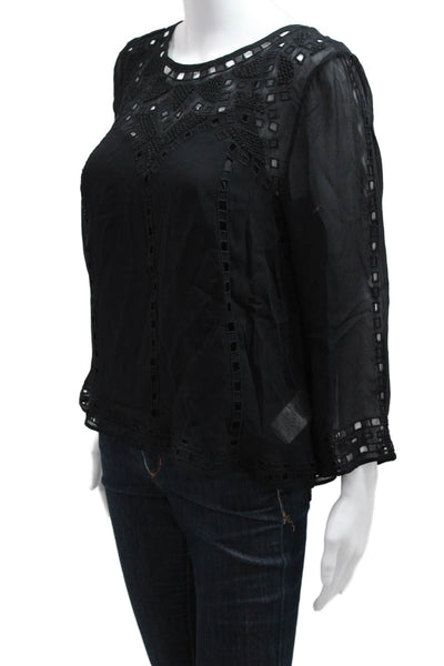 Joie Womens Bohemian Black Viscose Round Neck 3/4 Sleeve Blouse Button Size S