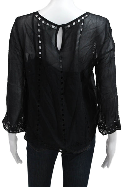 Joie Womens Bohemian Black Viscose Round Neck 3/4 Sleeve Blouse Button Size S