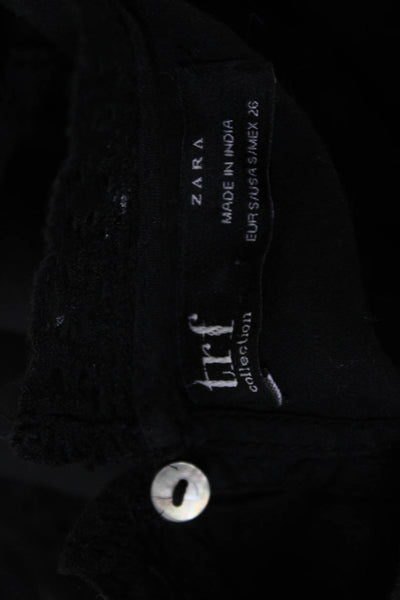 Zara Women Bohemian Camisole Black Cotton Round Neck Size S