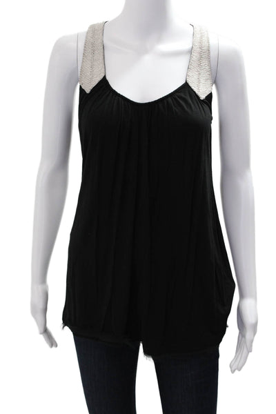 Zara Women Bohemian Camisole Black Cotton Round Neck Size S