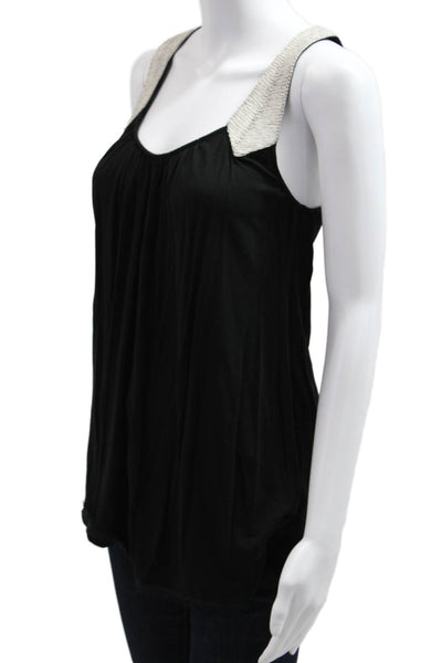 Zara Women Bohemian Camisole Black Cotton Round Neck Size S