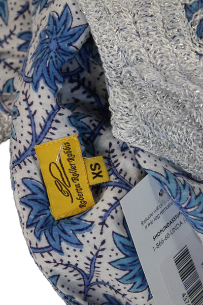 Roberta Roller Rabbit Women Blue Floral V-Neck Tunic 3/4 Sleeve Size XS