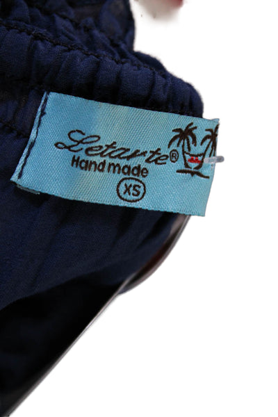 Letarte Handmade Womens Dark Blue Cotton Tunic Blouse 3/4 Sleeve Size XS