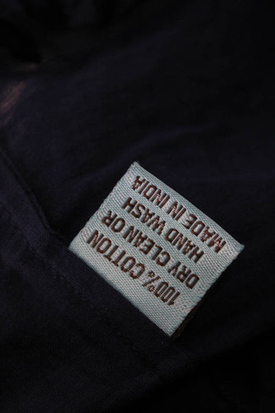 Letarte Handmade Womens Dark Blue Cotton Tunic Blouse 3/4 Sleeve Size XS