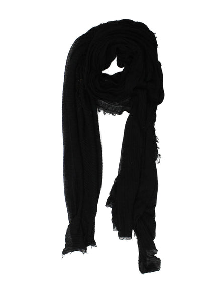 Theory Women's Sheer Raw Hem Wrap Scarf  Black Size 44" X 30"