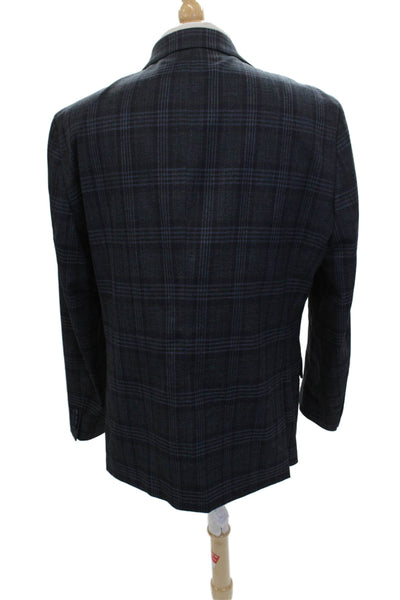 Penguin Mens Dark Blue Plaid Sport Coat Collared Button Fall Size 46