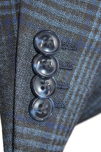 Penguin Mens Dark Blue Plaid Sport Coat Collared Button Fall Size 46