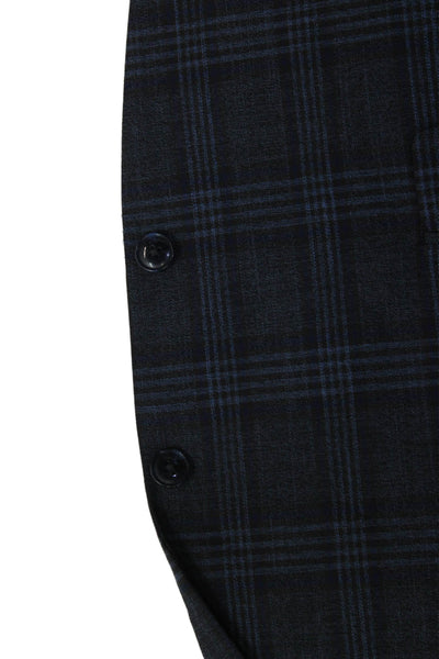 Penguin Mens Dark Blue Plaid Sport Coat Collared Button Fall Size 46