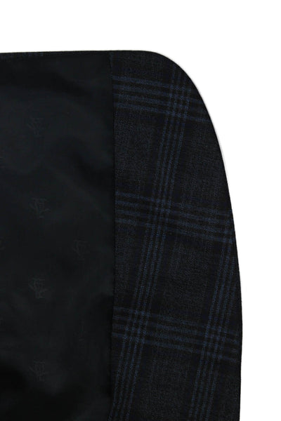 Penguin Mens Dark Blue Plaid Sport Coat Collared Button Fall Size 46
