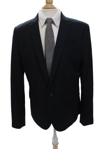 Topman Mens Dark Blue Collared Button Classic Blazer Size 46