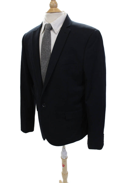 Topman Mens Dark Blue Collared Button Classic Blazer Size 46