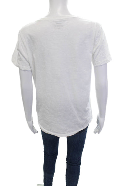 J Crew Women Basic White Cotton Graphic Dog Round Neck T-Shirt Size M