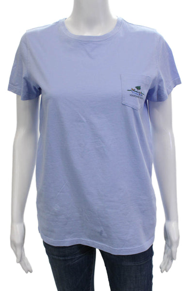 Vineyard Vines Women Light Blue Cotton Graphic Short Sleeve T-Shirt Size M