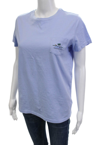 Vineyard Vines Women Light Blue Cotton Graphic Short Sleeve T-Shirt Size M