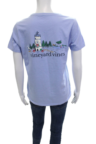 Vineyard Vines Women Light Blue Cotton Graphic Short Sleeve T-Shirt Size M