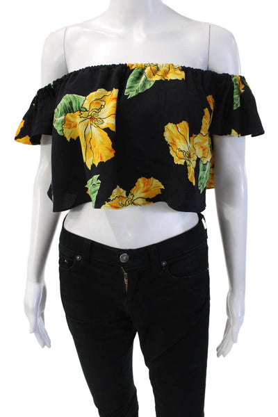 Zara Basic Womens Cropped Floral Viscose Short Sleeve Zip Top Size S