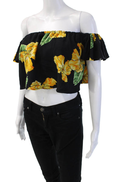 Zara Basic Womens Cropped Floral Viscose Short Sleeve Zip Top Size S