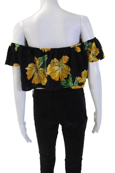 Zara Basic Womens Cropped Floral Viscose Short Sleeve Zip Top Size S