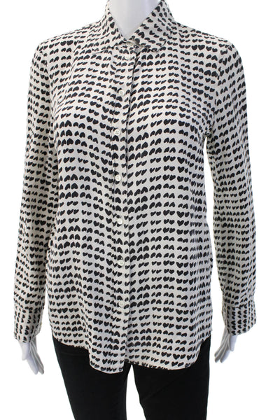 J Crew Womens Silk Collared Heart Button Up Blouse White Long Sleeve Size 4