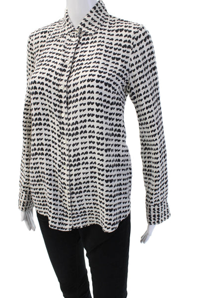 J Crew Womens Silk Collared Heart Button Up Blouse White Long Sleeve Size 4