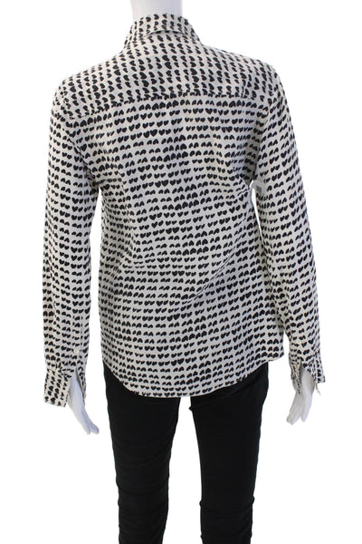 J Crew Womens Silk Collared Heart Button Up Blouse White Long Sleeve Size 4