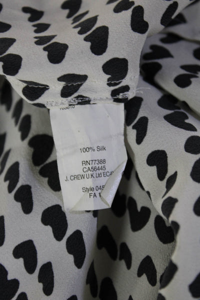 J Crew Womens Silk Collared Heart Button Up Blouse White Long Sleeve Size 4