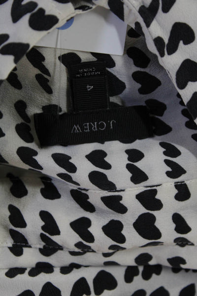 J Crew Womens Silk Collared Heart Button Up Blouse White Long Sleeve Size 4