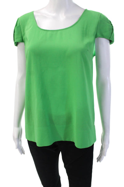 Zara Basic Women Green Viscose Round Neck Short Sleeve Blouse Size M