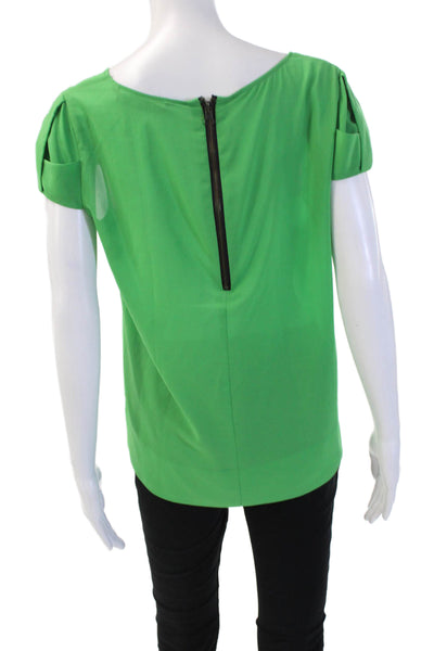 Zara Basic Women Green Viscose Round Neck Short Sleeve Blouse Size M