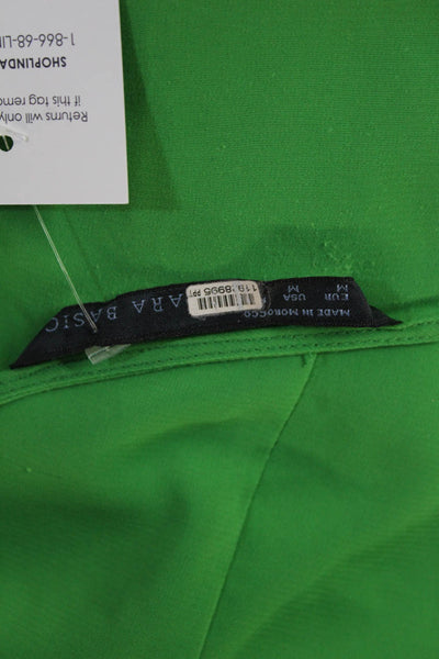 Zara Basic Women Green Viscose Round Neck Short Sleeve Blouse Size M