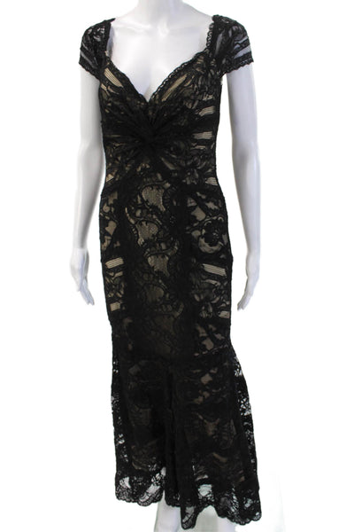 Nicole Miller Womens Mermaid Dress Black V-Neck Short Sleeve Long Size 6