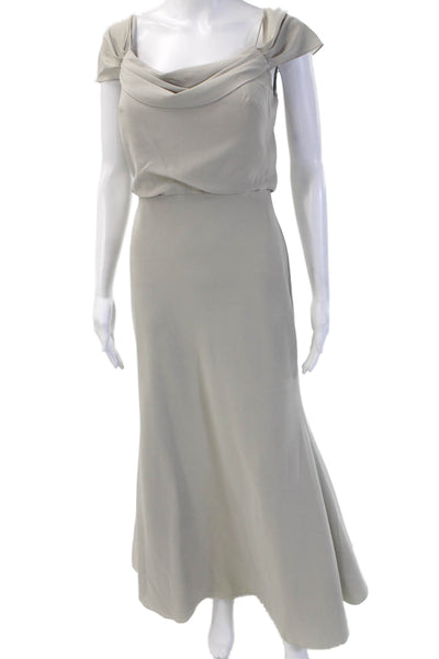 Jenny Yoo Women A-Line Maxi Dress Gray Short Sleeve Zip Size 4