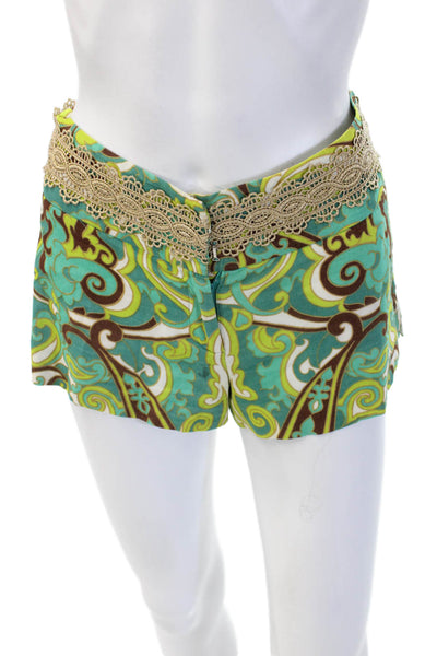Milly Women Bohemian Paisley Cotton Shorts Green Size 4