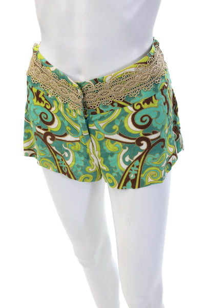 Milly Women Bohemian Paisley Cotton Shorts Green Size 4