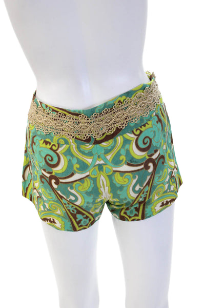 Milly Women Bohemian Paisley Cotton Shorts Green Size 4