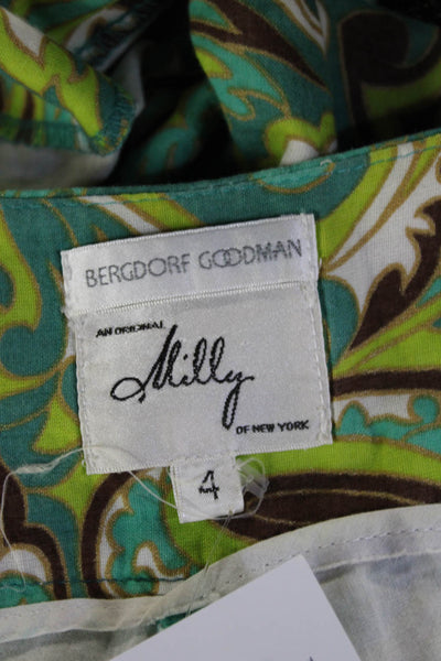 Milly Women Bohemian Paisley Cotton Shorts Green Size 4