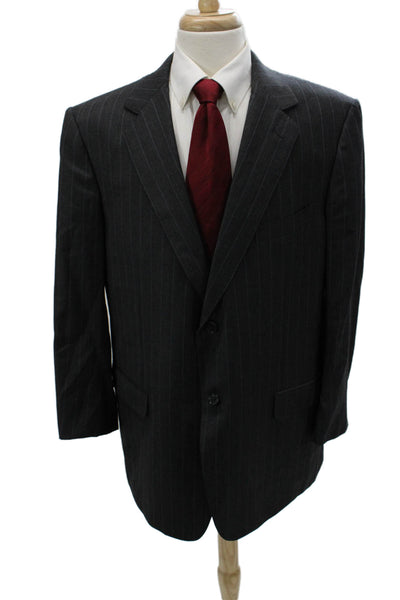 Ermenegildo Zegna Mens Dark Gray Striped Wool Suit Jacket Button Size 58